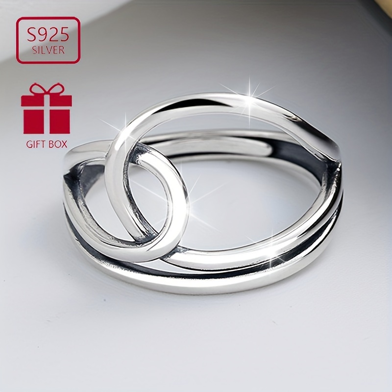 S925 Sterling Silver Double Layer Irregular Cross Ring
